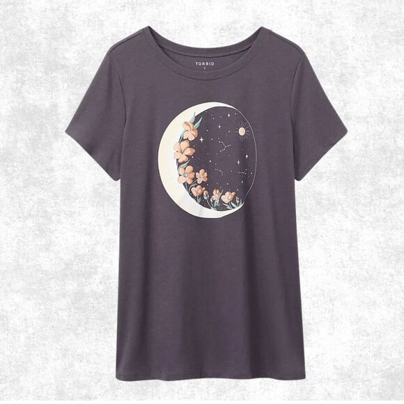 NWT Torrid Graphic Moon Tee – Plus Size 1X (14–16) | Floral Constellation Shirt - Picture 1 of 7